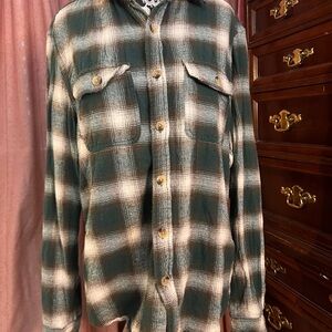 Denim & Flower 100% Cotton Green and White Checkered Flannel Shirt Size Small